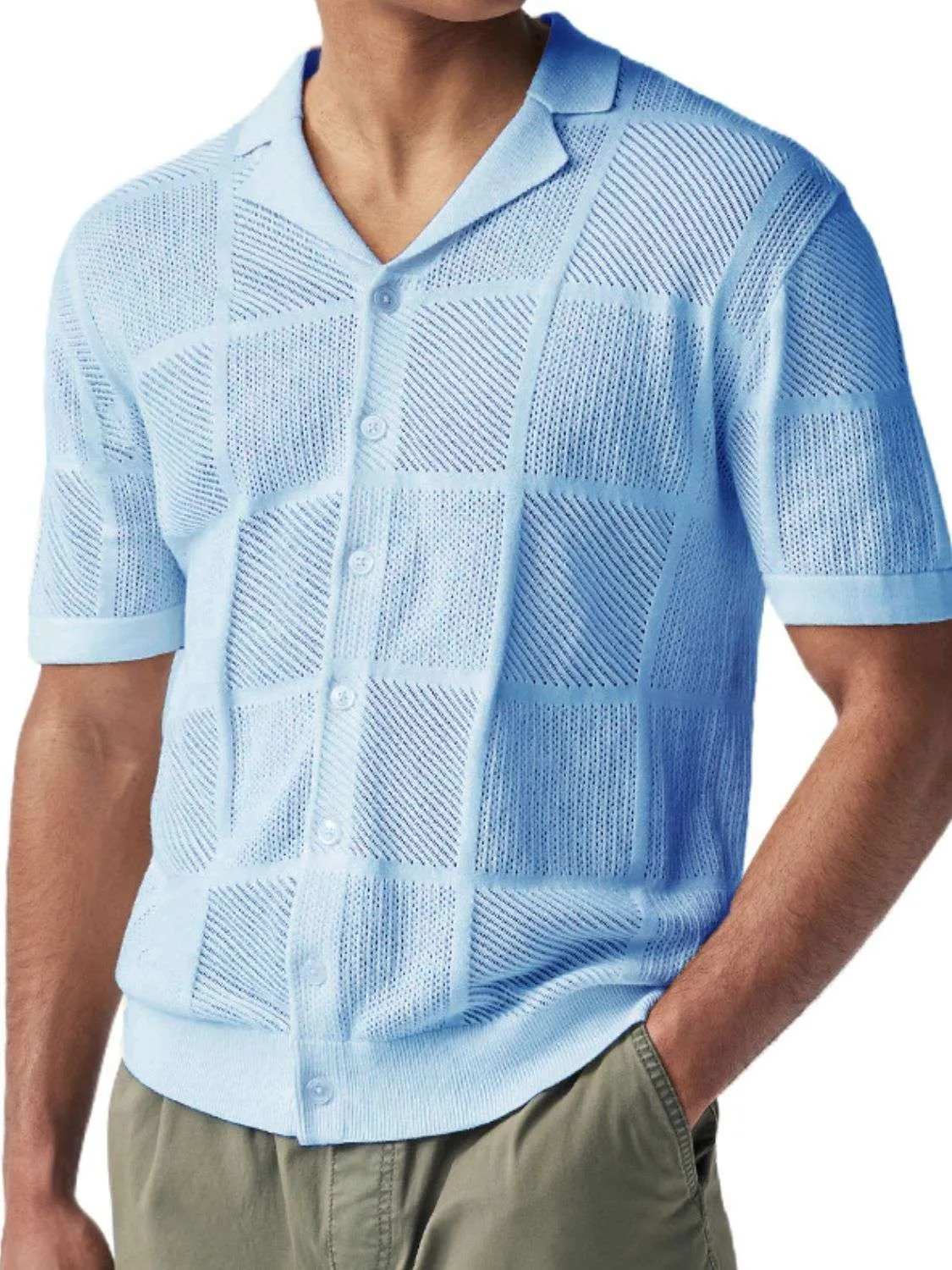 Men's Checkered Shirt - Button Down Eyelet Design