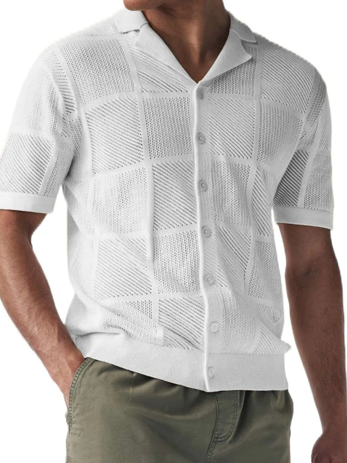Men's Checkered Shirt - Button Down Eyelet Design