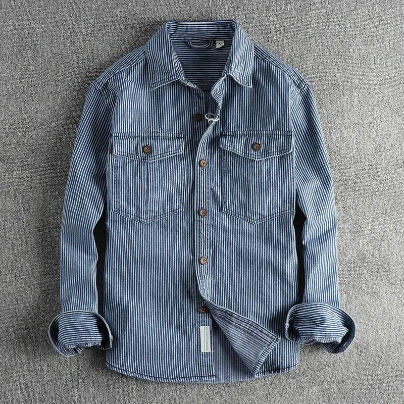 Men's denim shirt - vintage striped design for casual outings, durable fabric