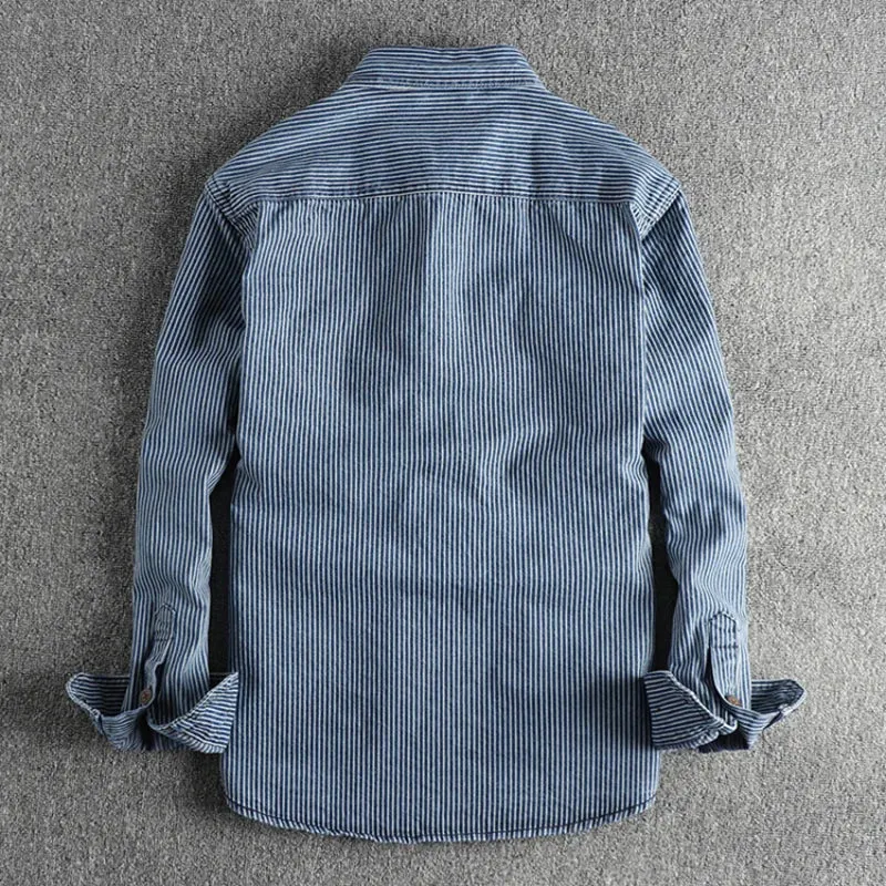 Men's denim shirt - vintage striped design for casual outings, durable fabric