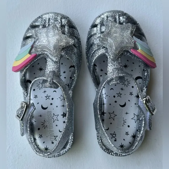 Mini Melissa Possession II Sandals - Silver Glitter size toddler 9 NWT