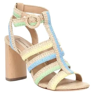 NEW Antonio Melani Gwindolin Raffia T-Strap Dress Block Heeled Sandals Sz. 7