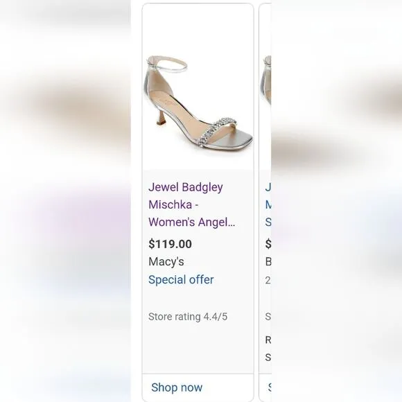 New Badgley Mischka Angel Silver Metallic Rhinestone Embellished Kitten Heels
