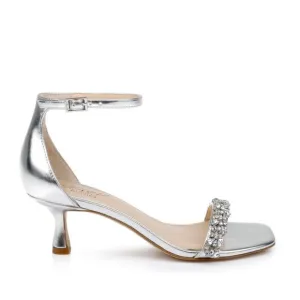 New Badgley Mischka Angel Silver Metallic Rhinestone Embellished Kitten Heels