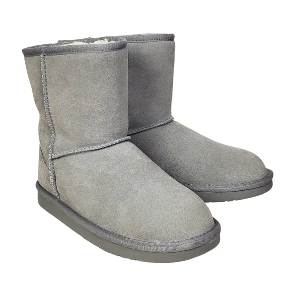 New Koolaburra Ugg girls koola short boots wild dove gray suede faux fur winter