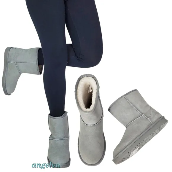 New Koolaburra Ugg girls koola short boots wild dove gray suede faux fur winter