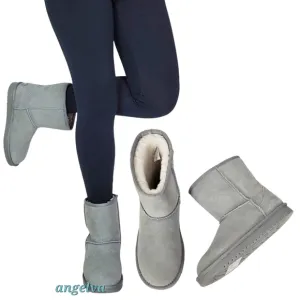 New Koolaburra Ugg girls koola short boots wild dove gray suede faux fur winter