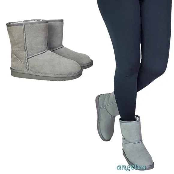New Koolaburra Ugg girls koola short boots wild dove gray suede faux fur winter