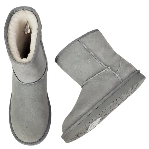 New Koolaburra Ugg girls koola short boots wild dove gray suede faux fur winter
