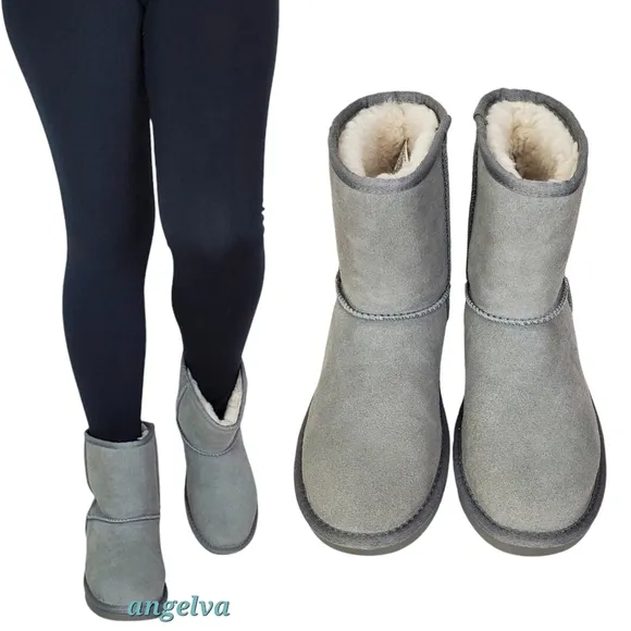 New Koolaburra Ugg girls koola short boots wild dove gray suede faux fur winter