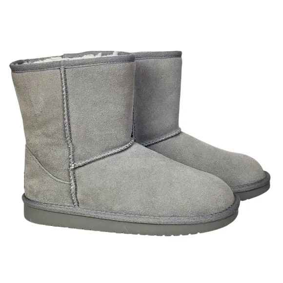New Koolaburra Ugg girls koola short boots wild dove gray suede faux fur winter