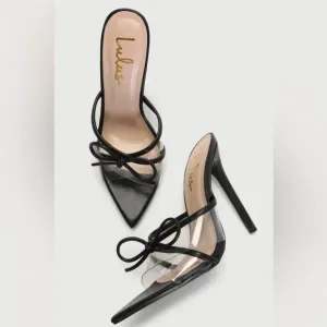 NEW with tags (NWT) Lulu’s Haxy Black Vinyl Pointed-Toe High Heel Sandals