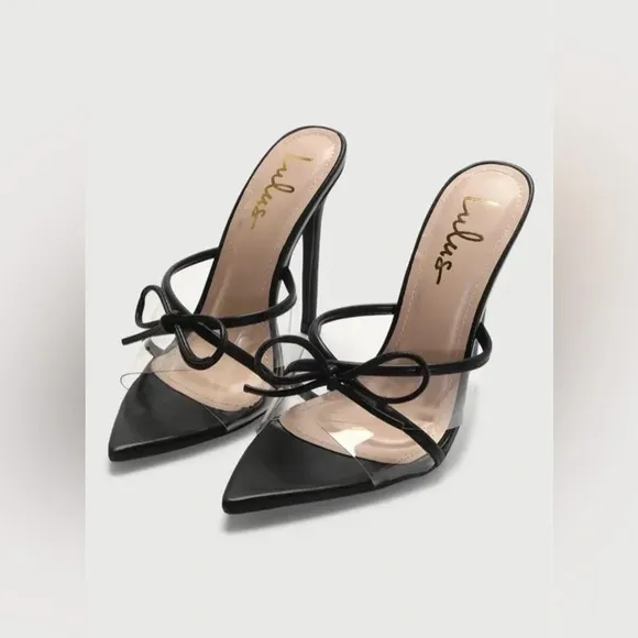NEW with tags (NWT) Lulu’s Haxy Black Vinyl Pointed-Toe High Heel Sandals