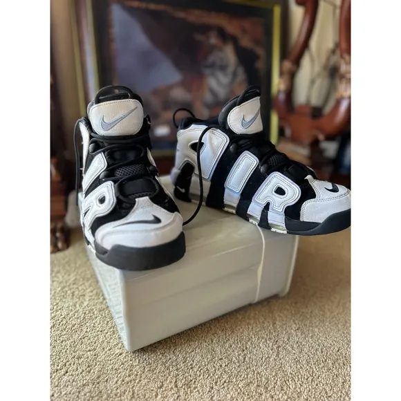 Nike Air More Uptempo 96 White Black Athletic Basketball Shoes  Men's Size 9