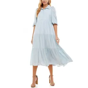 NWOT TCEC Puff Sleeve Midi Dress - Light Blue - Size Large