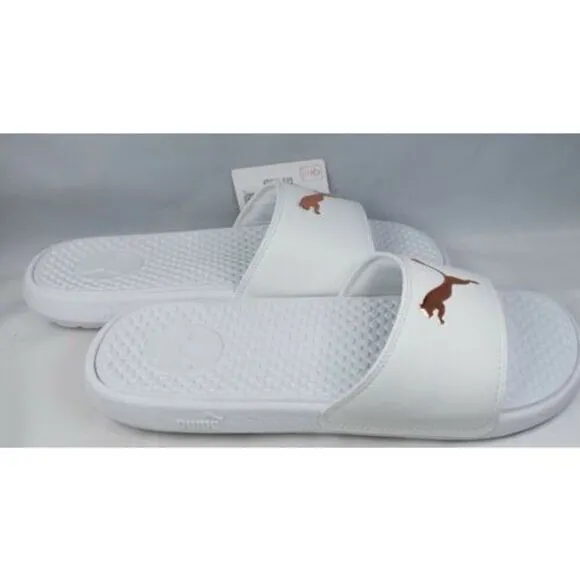 NWT PUMA AUTHENTIC COOL CAT SPORT WOMEN'S WHITE GOLDEN SLIP ON SLIDES SANDALS