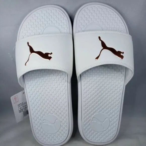 NWT PUMA AUTHENTIC COOL CAT SPORT WOMEN'S WHITE GOLDEN SLIP ON SLIDES SANDALS
