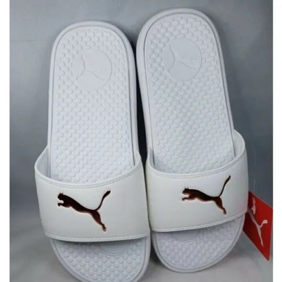 NWT PUMA AUTHENTIC COOL CAT SPORT WOMEN'S WHITE GOLDEN SLIP ON SLIDES SANDALS