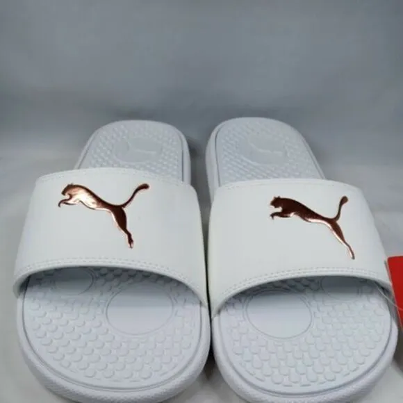 NWT PUMA AUTHENTIC COOL CAT SPORT WOMEN'S WHITE GOLDEN SLIP ON SLIDES SANDALS