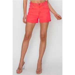 NWT RISEN High Rise Cuffed Denim Shorts in Coral