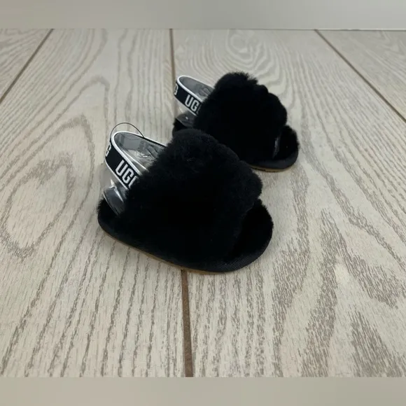 NWT UGG Infant Fluff Yeah Furry Fuzzy Sandals Black