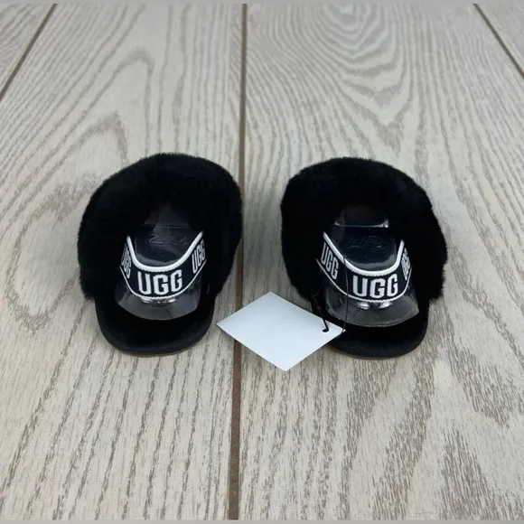 NWT UGG Infant Fluff Yeah Furry Fuzzy Sandals Black