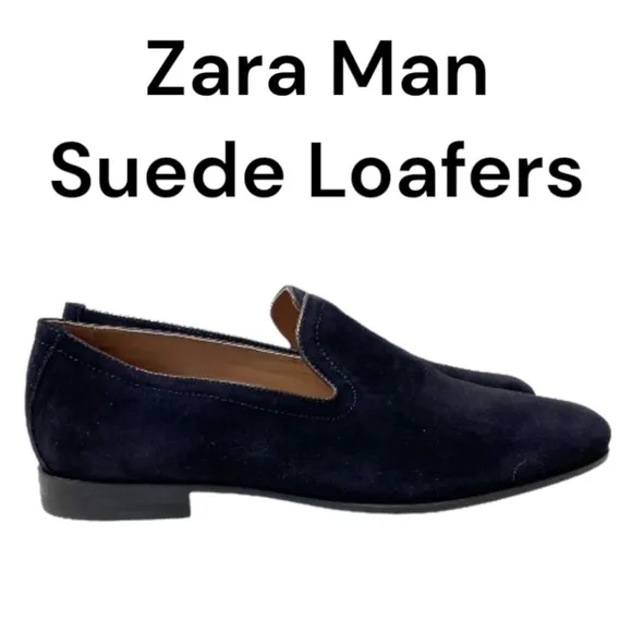 NWT Zara Man Black Slip On Suede Leather Loafers Size EU 42 US 9
