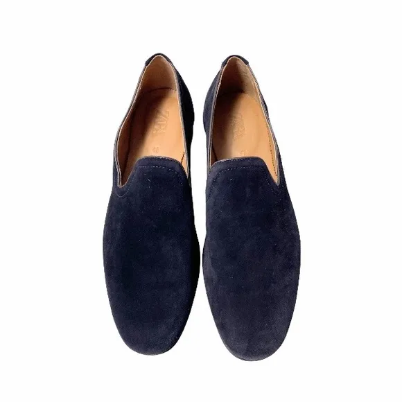 NWT Zara Man Black Slip On Suede Leather Loafers Size EU 42 US 9