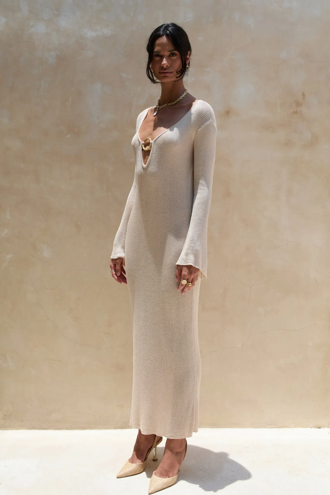 Odin Knit Long Dress Beige