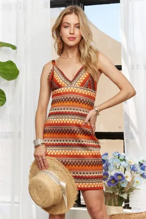 Orange Multi Contrast Striped V-Neck Sleeveless Mini Dress