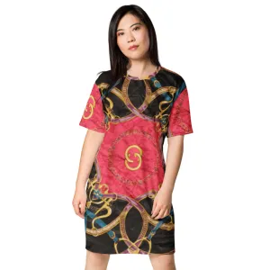 Pink Equestrian Scarf Print T-Shirt Dress