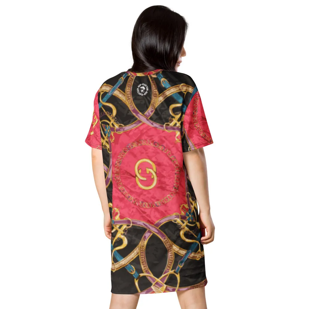 Pink Equestrian Scarf Print T-Shirt Dress