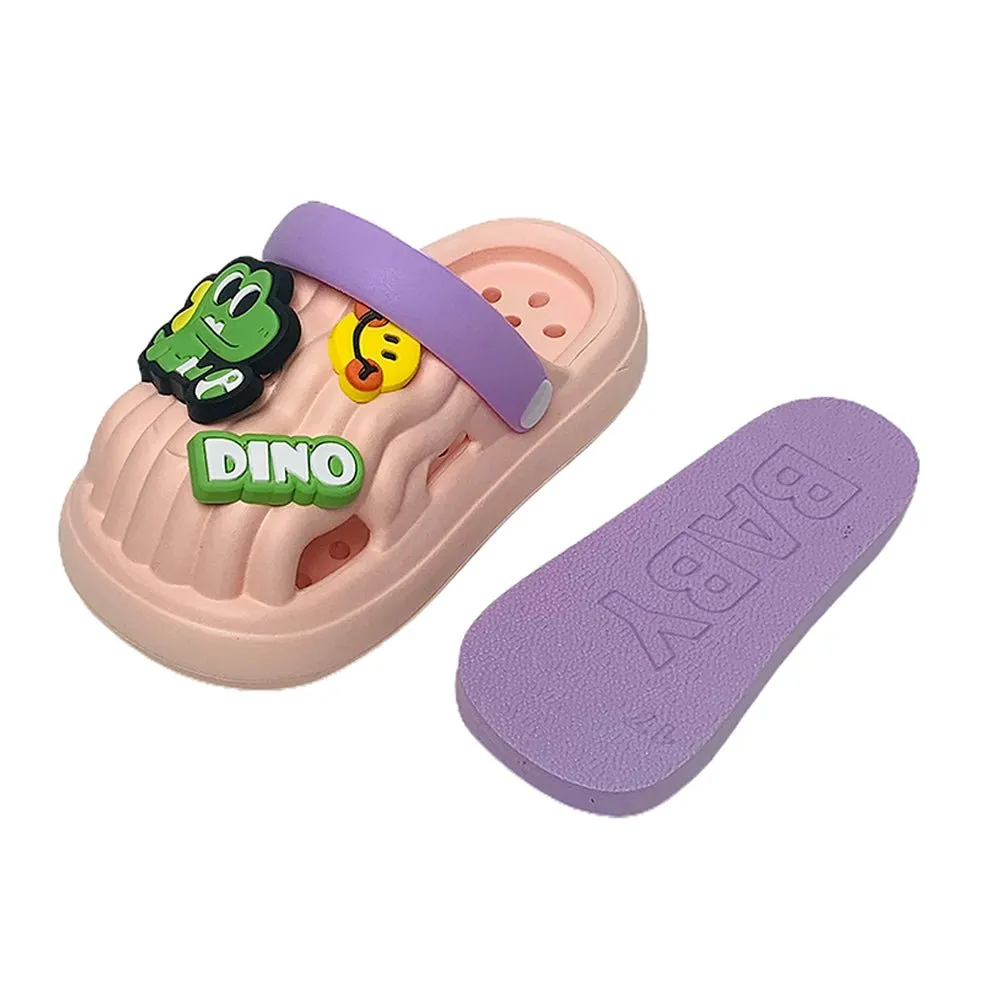 Pink Smilie Dino Slip on Clogs, Summer/Monsoon all season Footwear for Toddlers & Kids