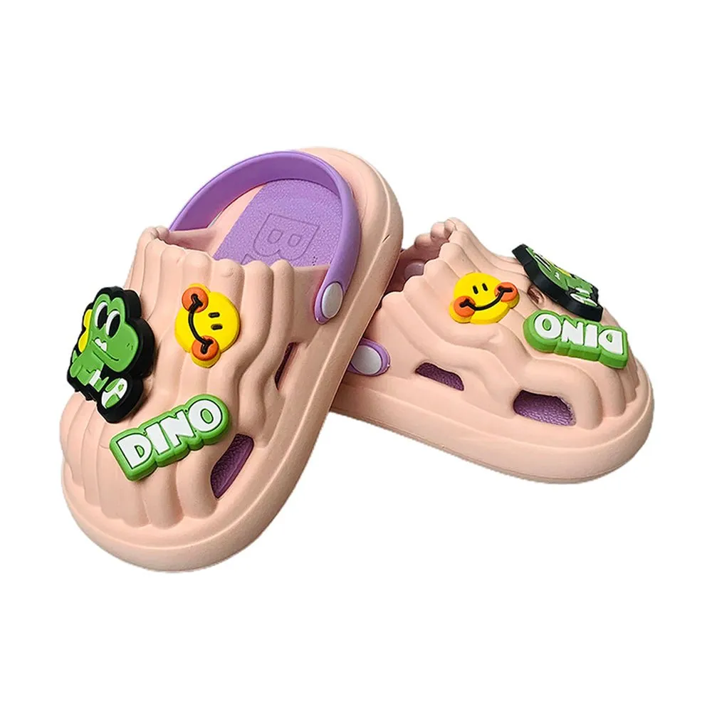 Pink Smilie Dino Slip on Clogs, Summer/Monsoon all season Footwear for Toddlers & Kids