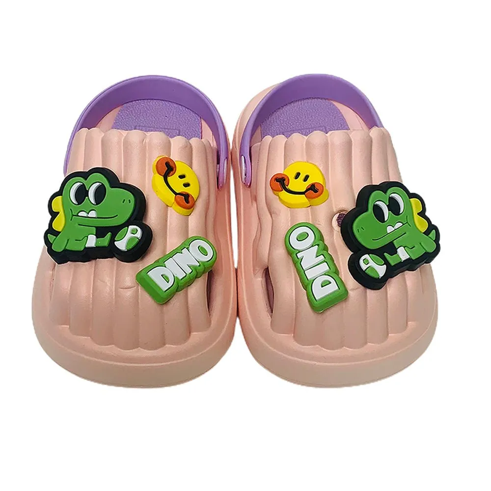 Pink Smilie Dino Slip on Clogs, Summer/Monsoon all season Footwear for Toddlers & Kids