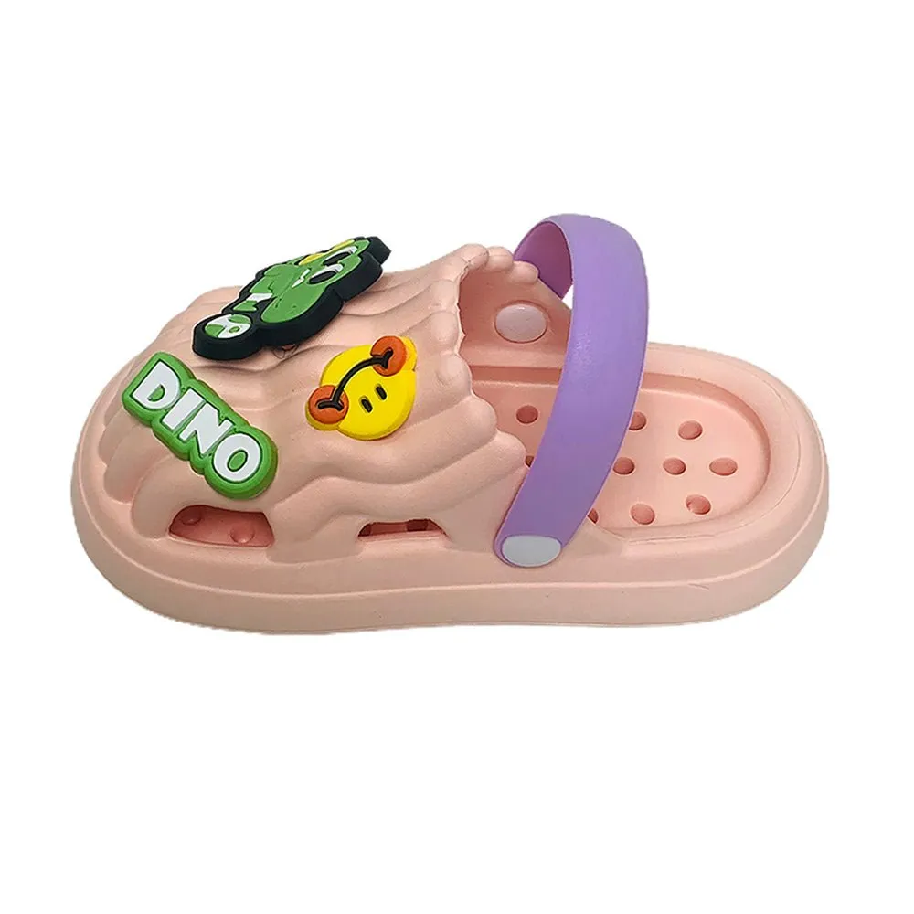Pink Smilie Dino Slip on Clogs, Summer/Monsoon all season Footwear for Toddlers & Kids