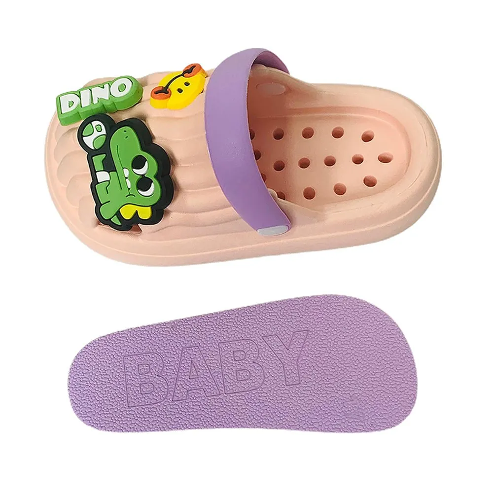 Pink Smilie Dino Slip on Clogs, Summer/Monsoon all season Footwear for Toddlers & Kids