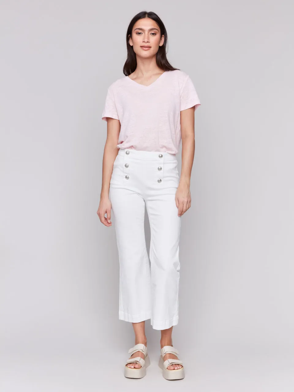 Pull On Flare Pants W/ Front Button