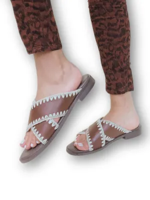 Qianna brown Leather weaved sandal