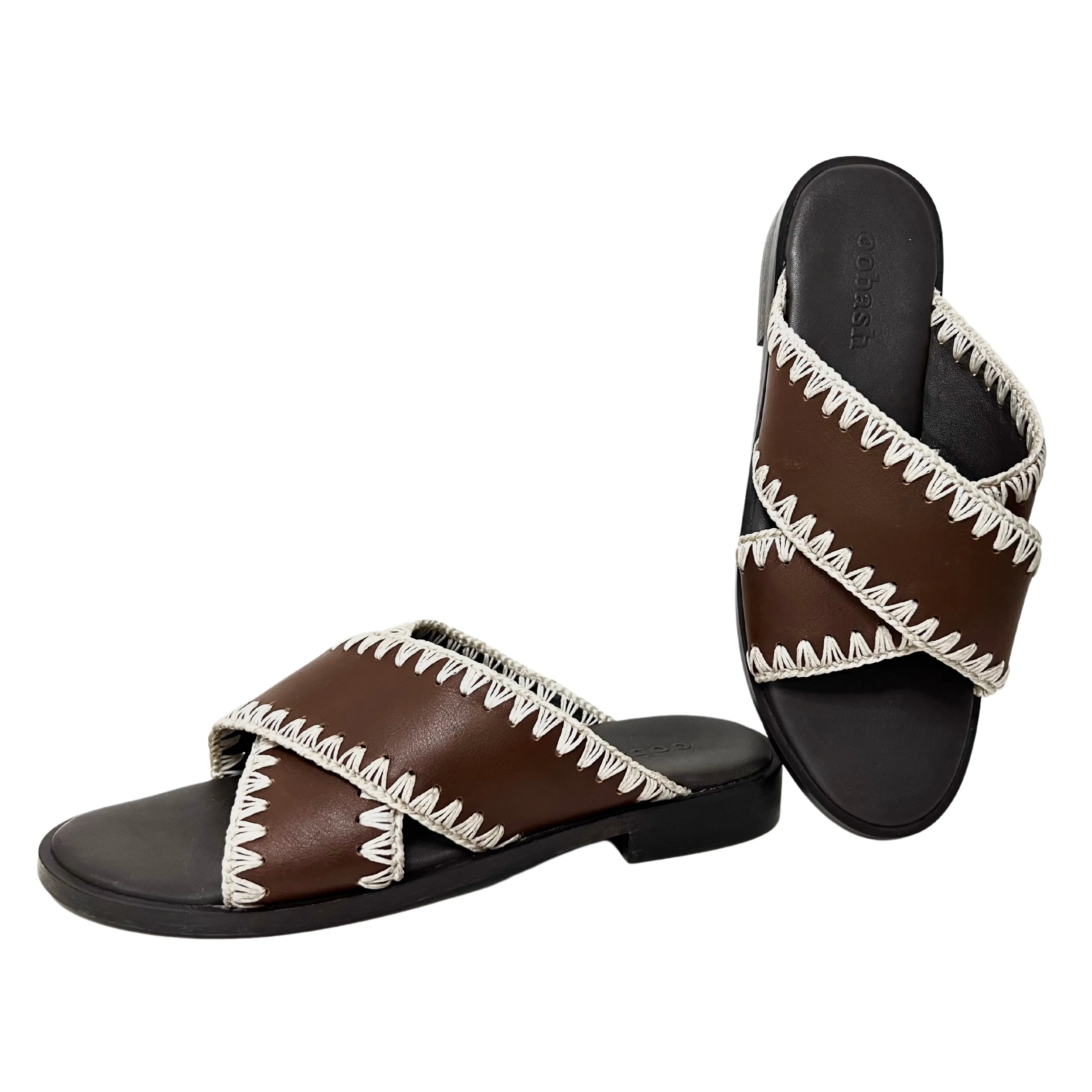 Qianna brown Leather weaved sandal