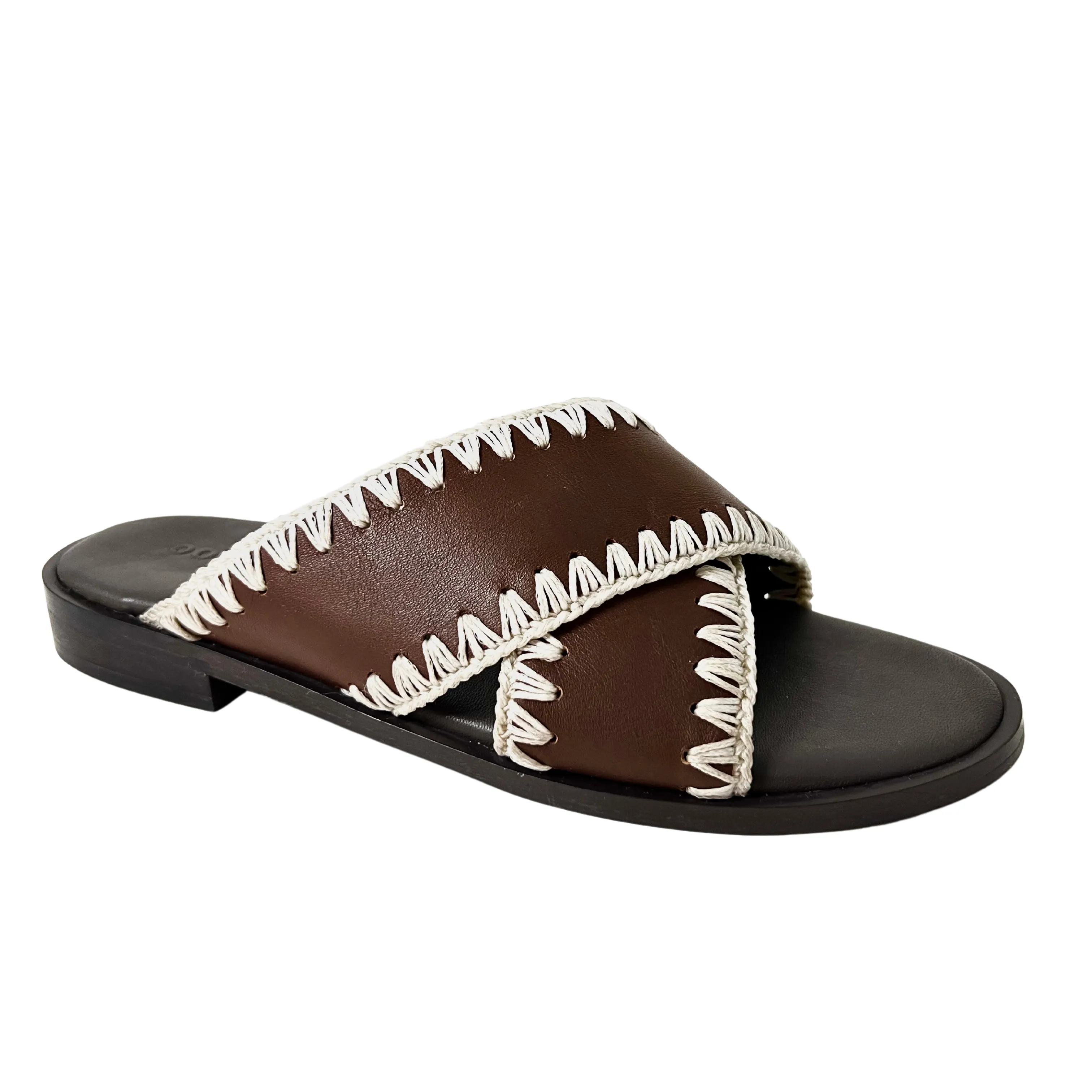 Qianna brown Leather weaved sandal