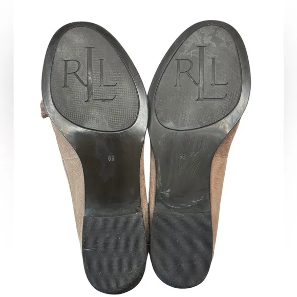 Ralph Lauren Block Heel Tassel Loafers Suede Leather Womens Sz 6 B Brown Taupe
