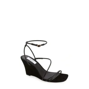 Reiss Sandals Kali Strappy Wedge Heels Black Suede Ankle Fastening Sandals 10
