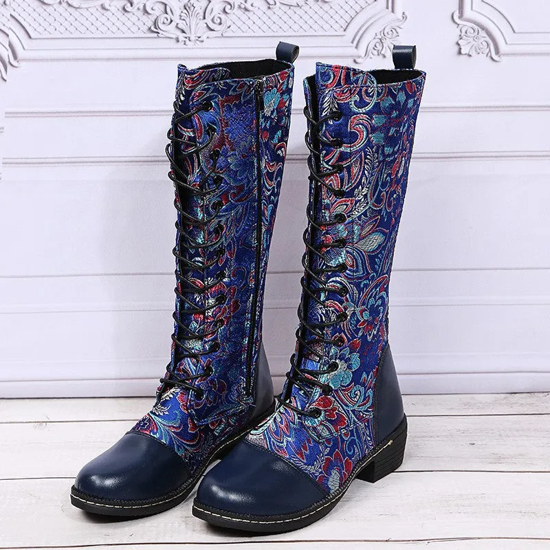 Retro Patchwork Embroidered Long Boots