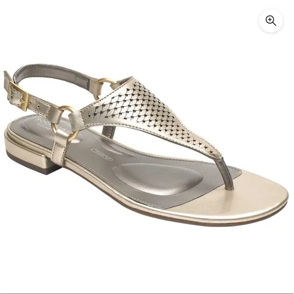 Rockport | Total Motion Zosia Thong Sandals In Gold Leather Size 7 NEW