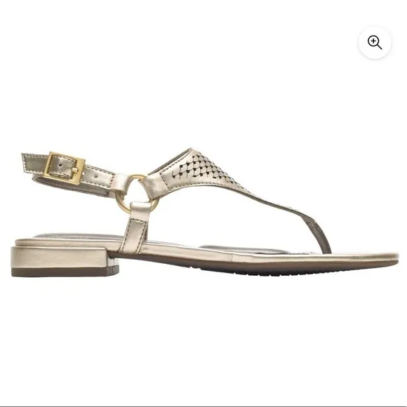 Rockport | Total Motion Zosia Thong Sandals In Gold Leather Size 7 NEW
