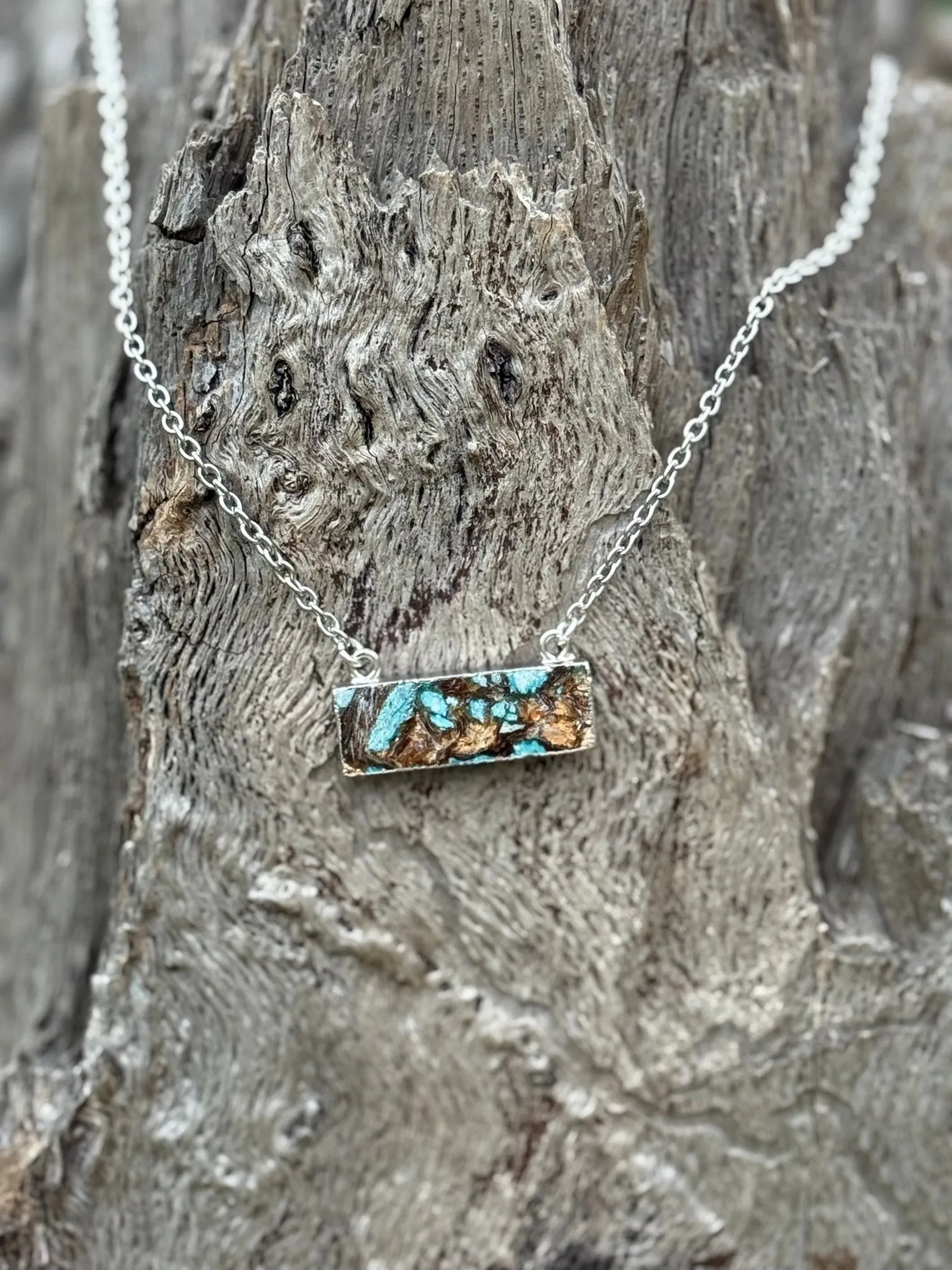Rustic Turquoise Bar Necklace