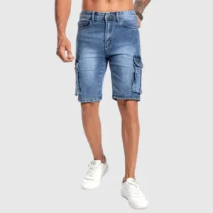 Ryder | Men's Mid-Length Denim Cargo Shorts - Sturdy Design with Multiple Pockets - Casual Fit