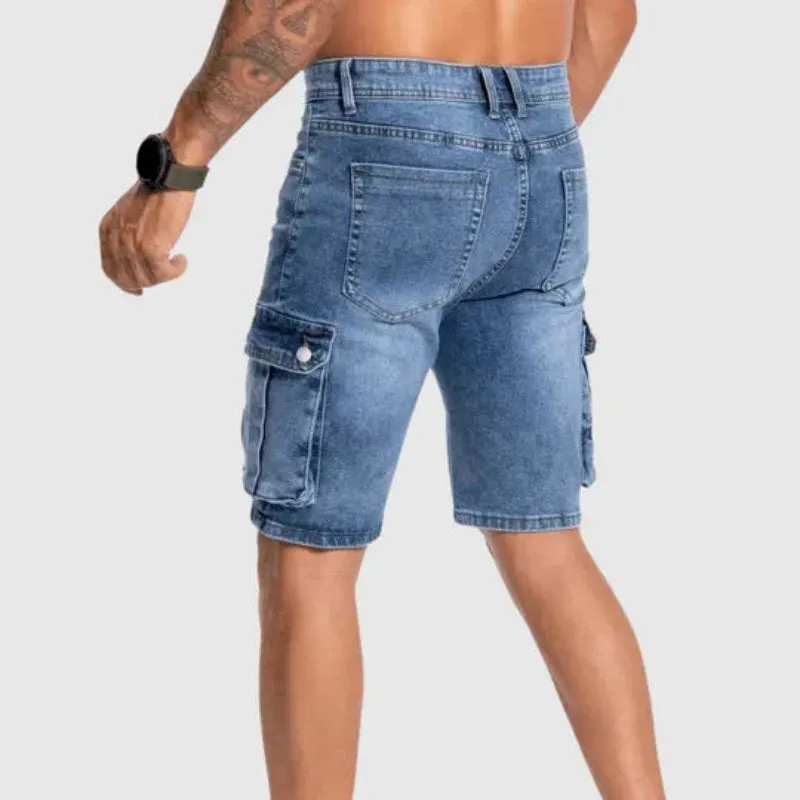 Ryder | Men's Mid-Length Denim Cargo Shorts - Sturdy Design with Multiple Pockets - Casual Fit
