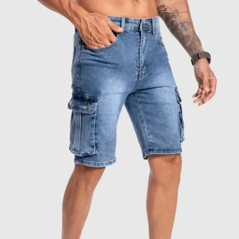 Ryder | Men's Mid-Length Denim Cargo Shorts - Sturdy Design with Multiple Pockets - Casual Fit